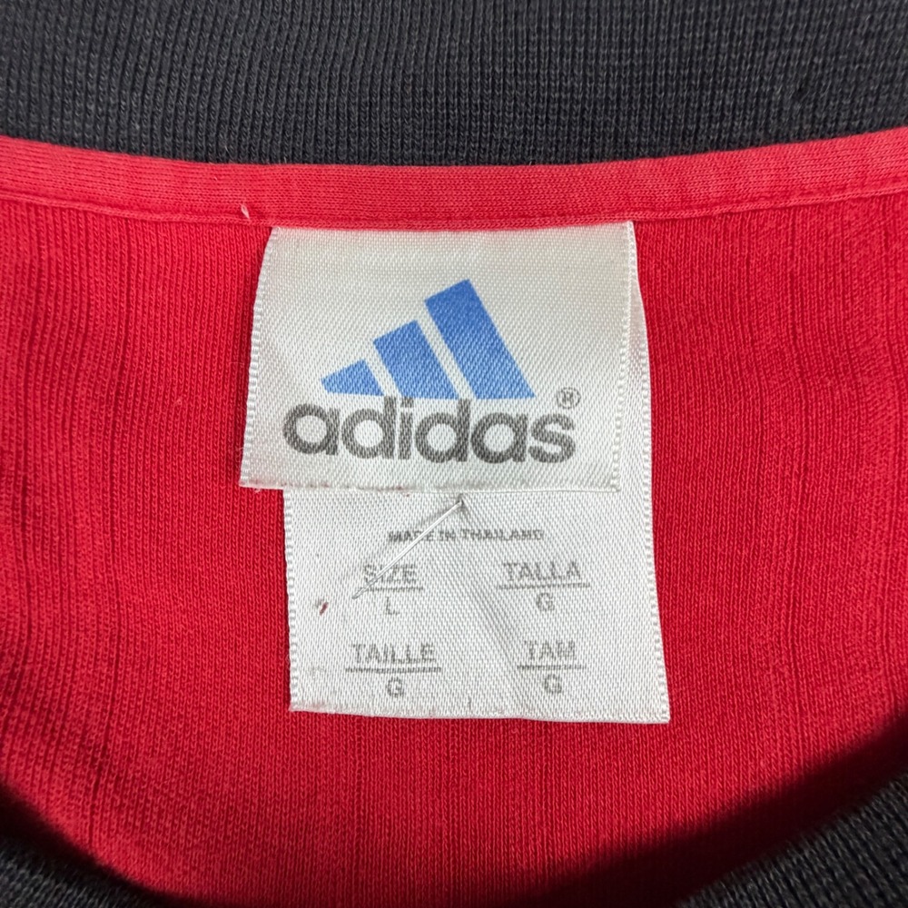 Adidas Vintage Red Ringer T-Shirt Mens Large Black 3-Stripe Ribbed Cotton Tee - Picture 4 of 6
